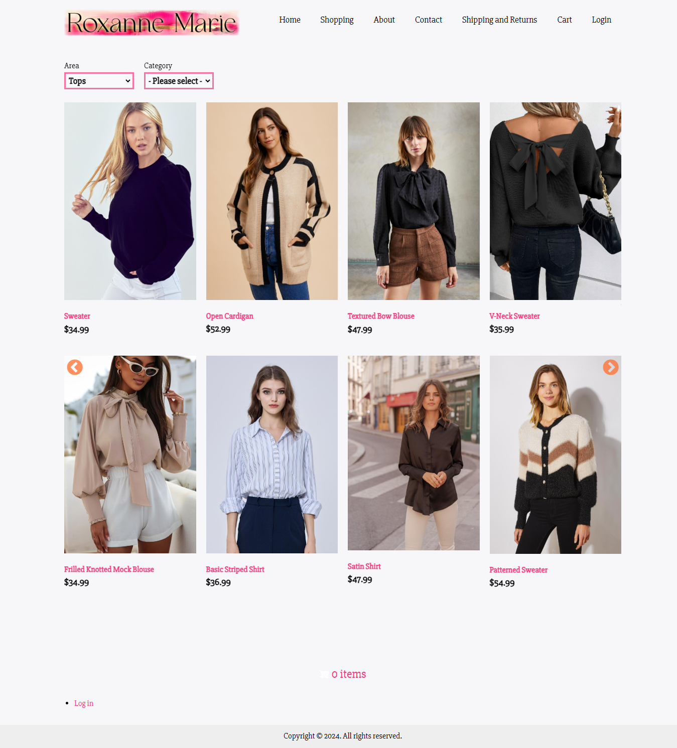 Roxanne Marie Boutique's shopping page, viewing &quot;Tops&quot;