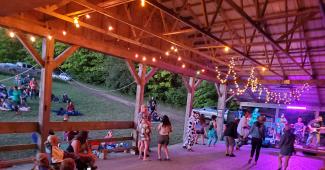 <b>E&nbsp;Stew Productions</b> on live sound and lighting at the Farm Fest dance pavilion in 2021